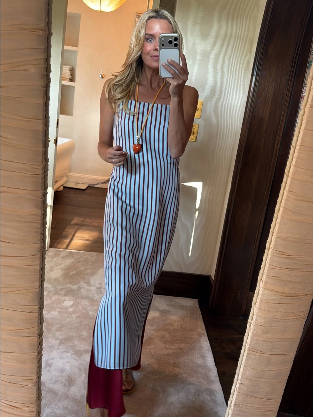 BNWT MASONS DAUGHTER | Margot Silk Slip Dress, Powder & Burgundy Stripe XS